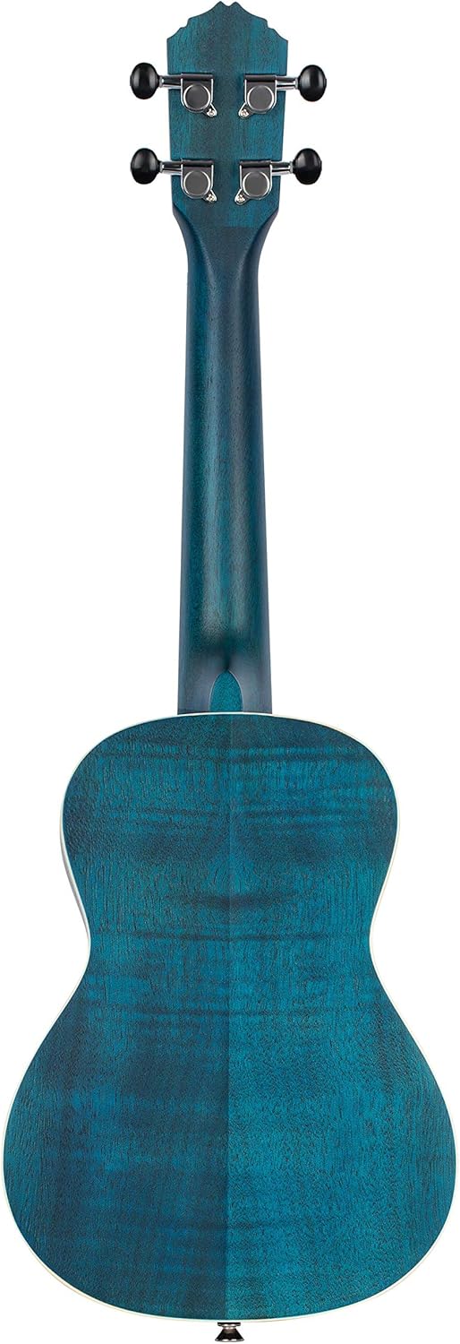Ortega Guitars, 4-String Earth Series Concert Left-Handed Acoustic/Electric Ukulele, Transparent Ocean Blue, (RUOCEAN-CE-L)