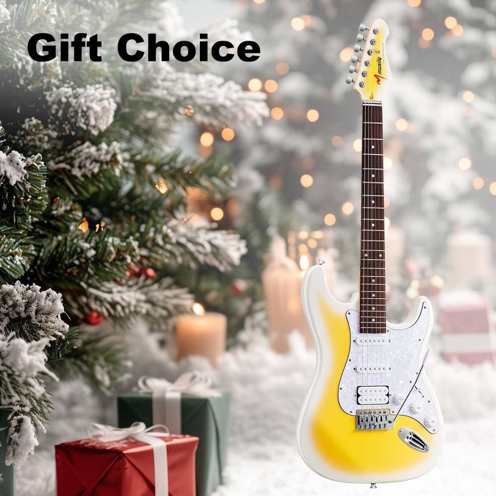 39in Electric Guitar Kit, Full Size Beginner Electric Guitar Starter Kit, Solid Body HSS Pickup with Guitar Strap, Cable, Picks, Strings (LemonBurst)