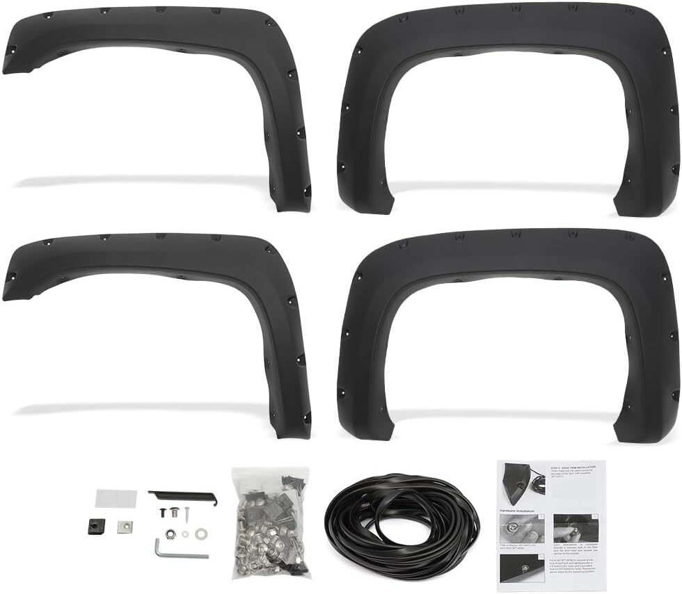 ECCPP PP Pocket Rivet Bolt Style Fender Flares Fits For 2007-2013 For Chevy Silverado 1500/2500HD/3500HD 78.7