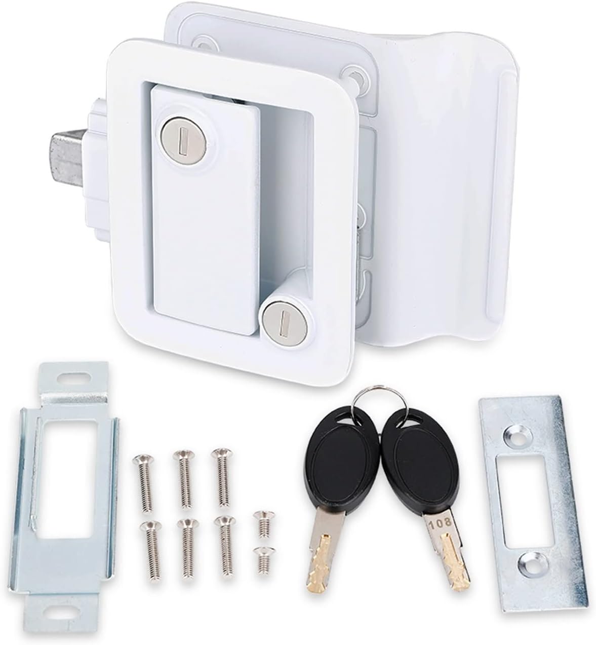 RV Trailer Camper Entry Door Lock Handle Zinc Alloy Security RV Door Lock Replacement with Deadbolt Computer Key Door Handle 1Pcs(White)