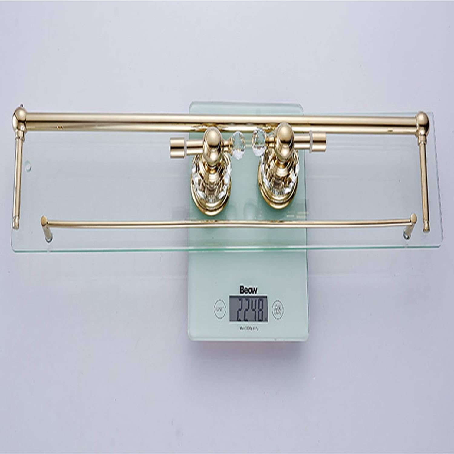 XXIOJUN Tempered Glass Shelf, Bathroom Shelves Wall Mounted Punch Installation Load 10kg with Towel Bar for Dressing Table, Bathroom, Shower Room, 3 Colors (Color : Rose Gold, Size : 57x12cm)