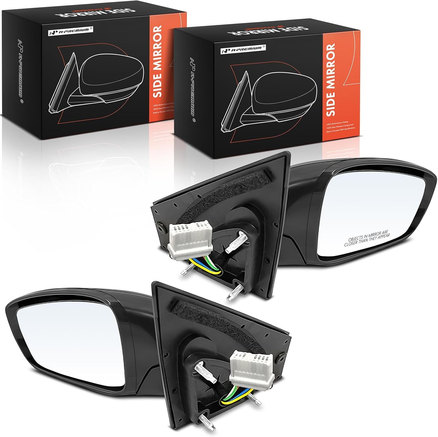 A-Premium Pair (2) Driver and Passenger Side Power Door Mirror - Compatible with Hyundai Sonata 2011 2012 2013 2014 - Non-Heated, Manual Folding Black Outside Rear View Mirror w/Turn Signal