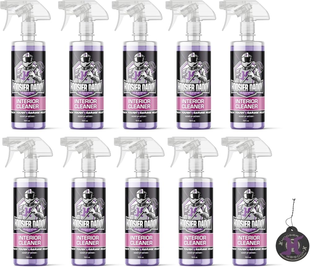 Hoosier Daddy 16oz Car Interior Cleaner - lifts dirt, Stains, & Odors from Upholstery, Carpets, & Dashboards Safe for all surfaces, Leaves Vehicle Fresh & Spotless + Air Freshener (10-Pack)