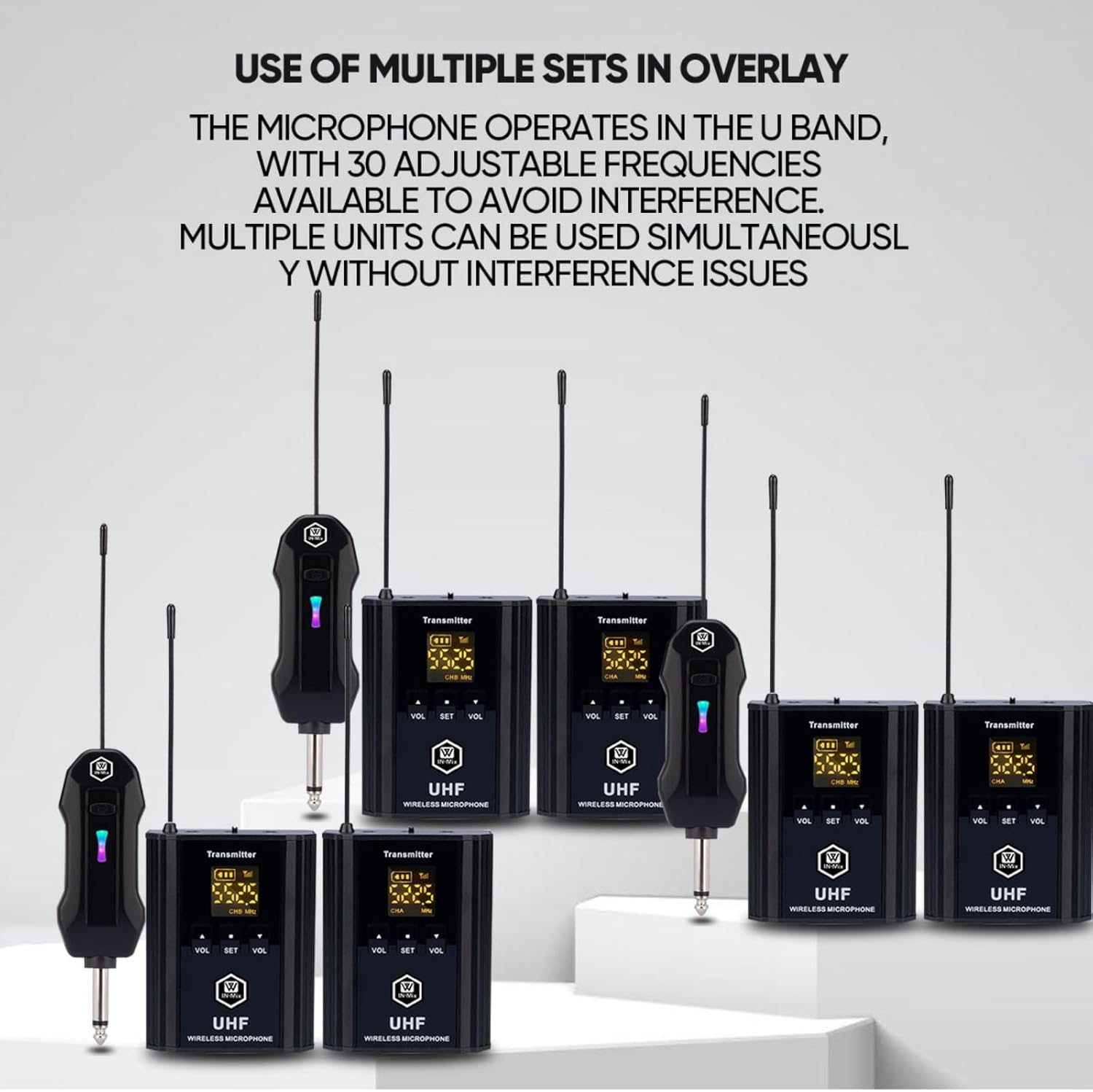 W IN-MIX UHF Wireless Microphone System, Portable Cordless Microphone Set with Headset, Lavalier, Beltpack Transmitter for Karaoke,Church and Party(2)