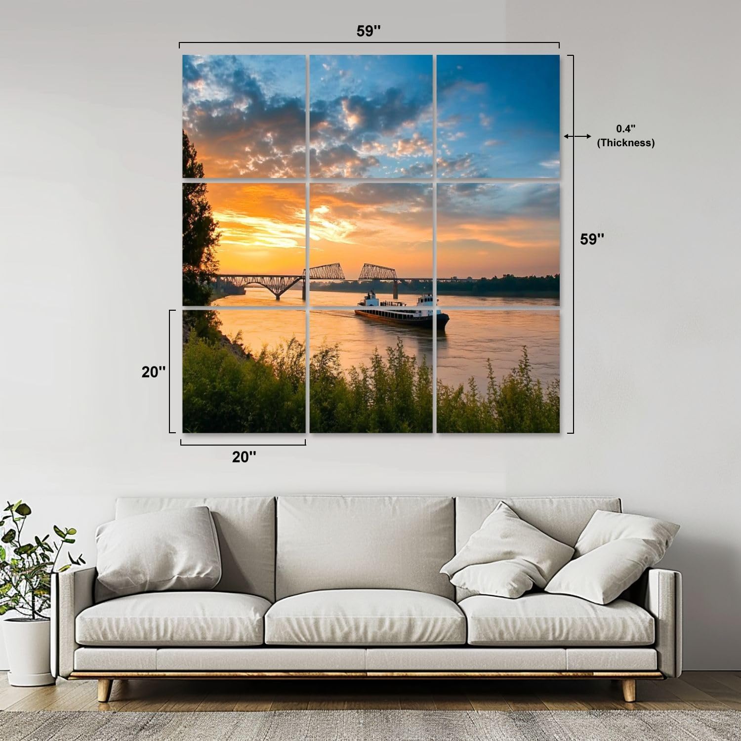 Art Acoustic Panels Self Adhesive Boat Mississippi River Vicksburg Bridge Vicksburg 9 Packs Decorative Soundproof Wall Panels Large Sound Absorbing Panels for Home Office 60