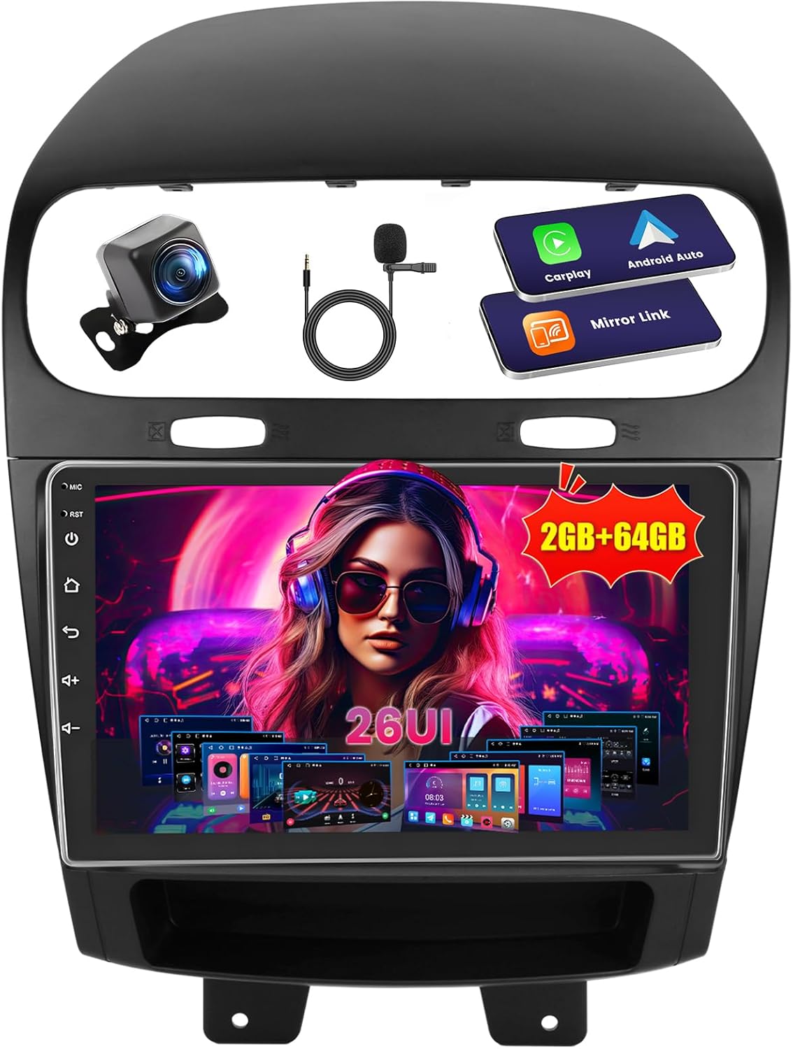 [2+64GB] Car Stereo for Dodge Journey 2011-2019 with Wireless Carplay Android Auto, 9 Inch HD Touchscreen with GPS WiFi Bluetooth FM/RDS Radio EQ SWC 26UI Canbus Backup Camera MIC