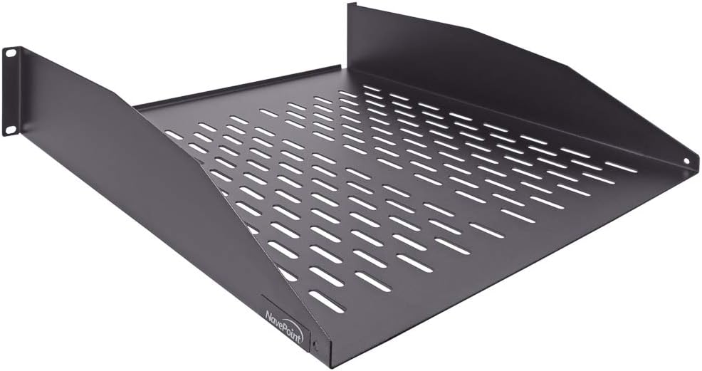 Navepoint 2U 19-Inch Universal Vented Rack Mount Cantilever Server Cabinet Shelf 18-Inches Deep with Lip Black