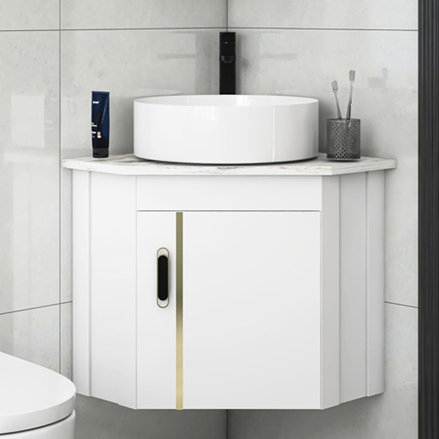 Corner Bathroom Vanity, Ceramic Wall Mount Corner Bathroom Sink, Floating Wash Basin, Ceramic Corner Sink For Small Spac, Mini Vessel Sink, Laundry Tub, Rv Bathroom Sink(18.8inchx48cm)