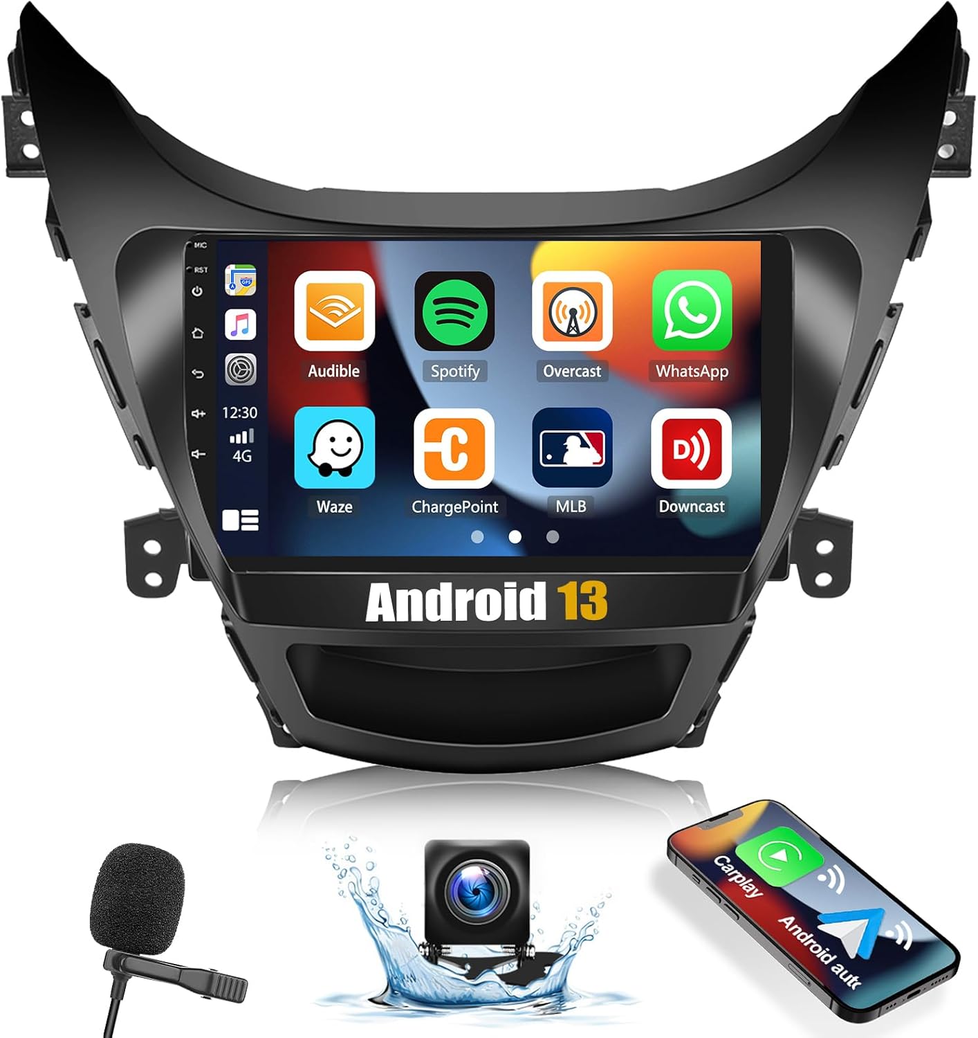 SIXWIN 1G+32G Android Car Stereo Radio for Hyundai Elantra 2011 2012 2013 with Wireless Apple Carplay Android Auto Bluetooth 9 inch Touchscreen with GPS Navigation WiFi HiFi FM RDS Backup Camera MIC