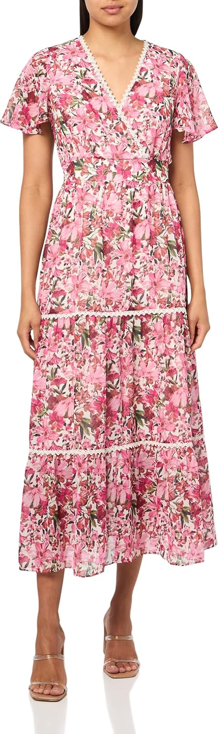 Anne Klein Women's Flutter Sleeve Tiered Midi