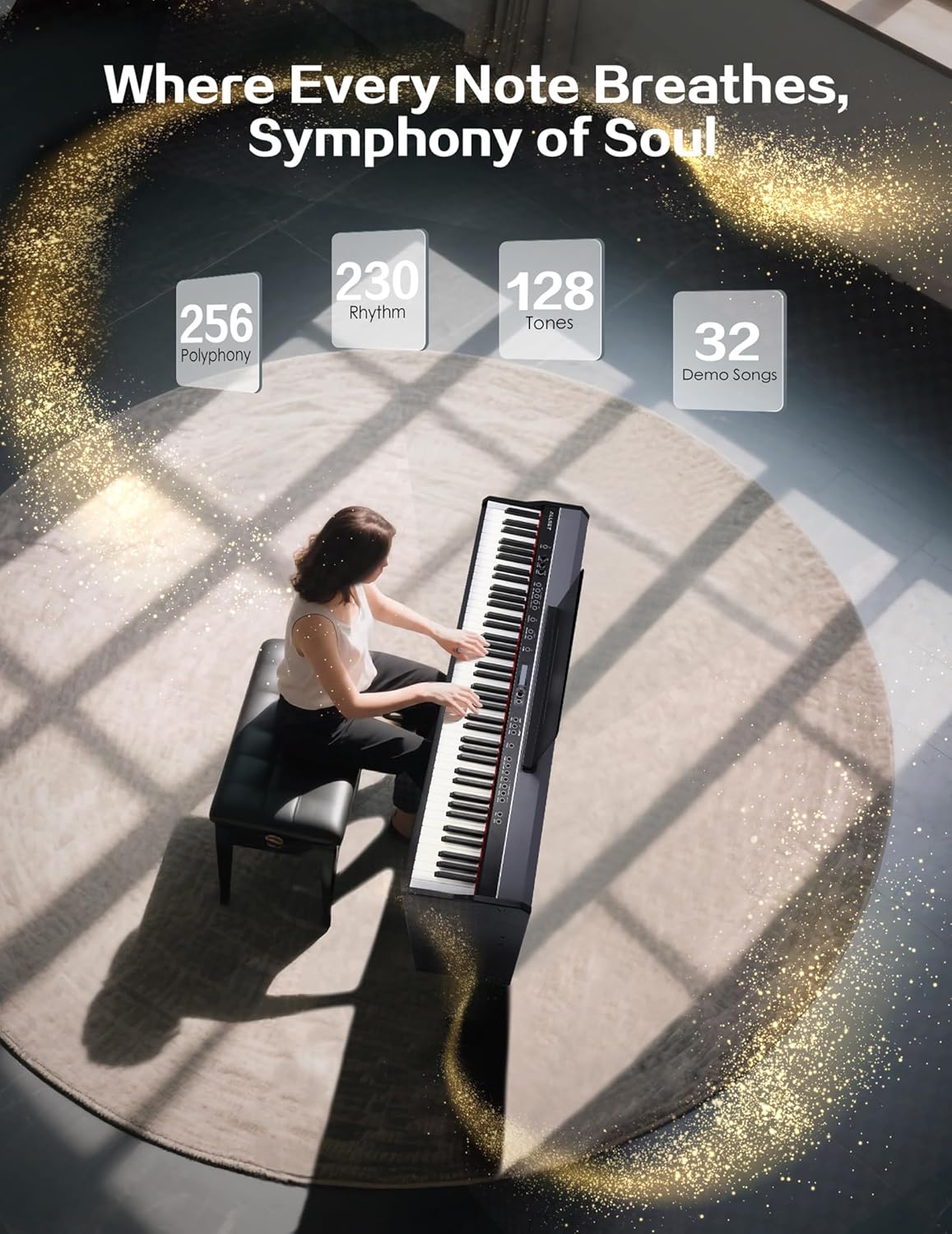 88-Key Digital Piano for Beginners, Professional Full Weighted Keyboard Electric Piano with Hammer Action, Dual Stereo, 3-Pedal, USB/MIDI Connectivity (B-02)