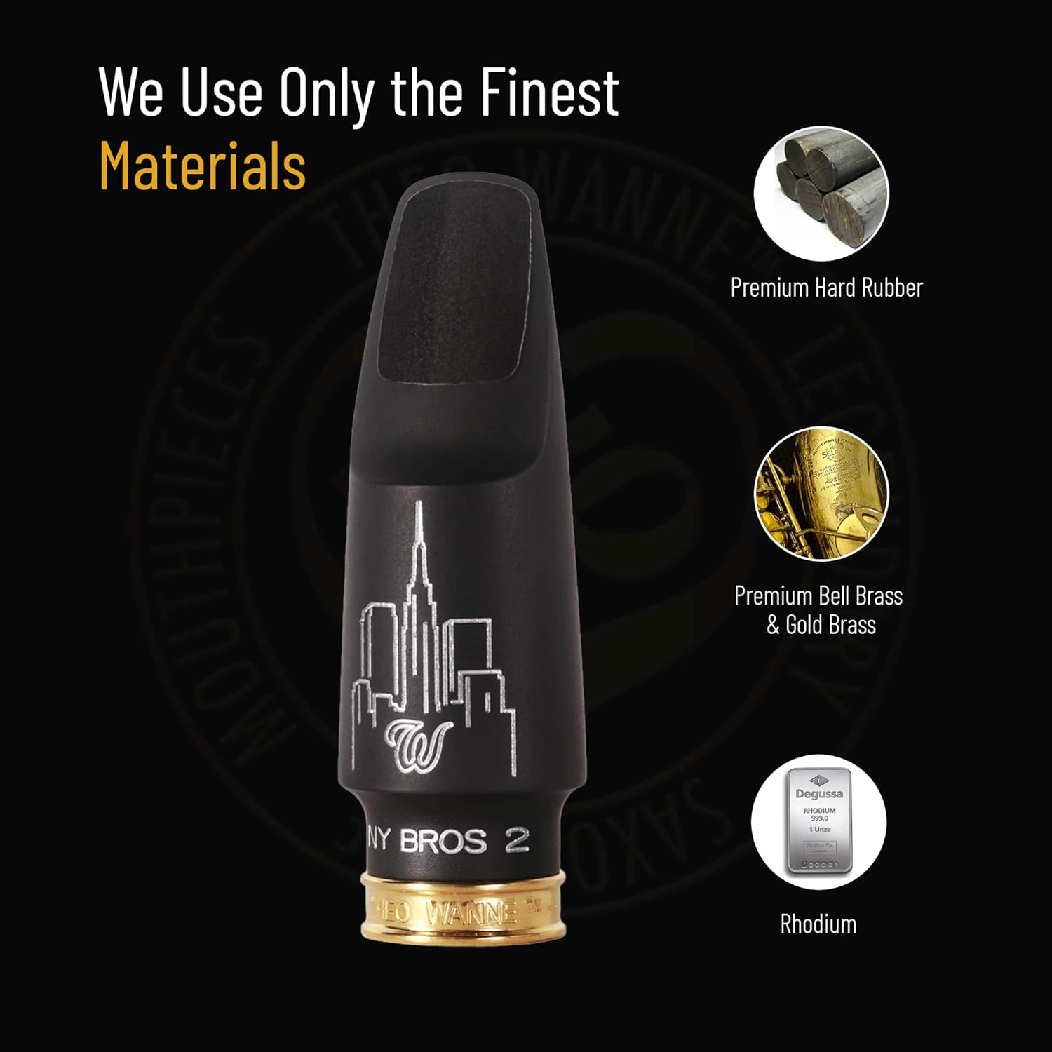 Theo Wanne NY BROS 2 Alto Saxophone Mouthpiece - Roll-Over Baffle - Versatile - Great for All Styles Including Jazz, Rock & Roll - Traditional Vintage Meyer Sound – Hard-Rubber - Medium Chamber