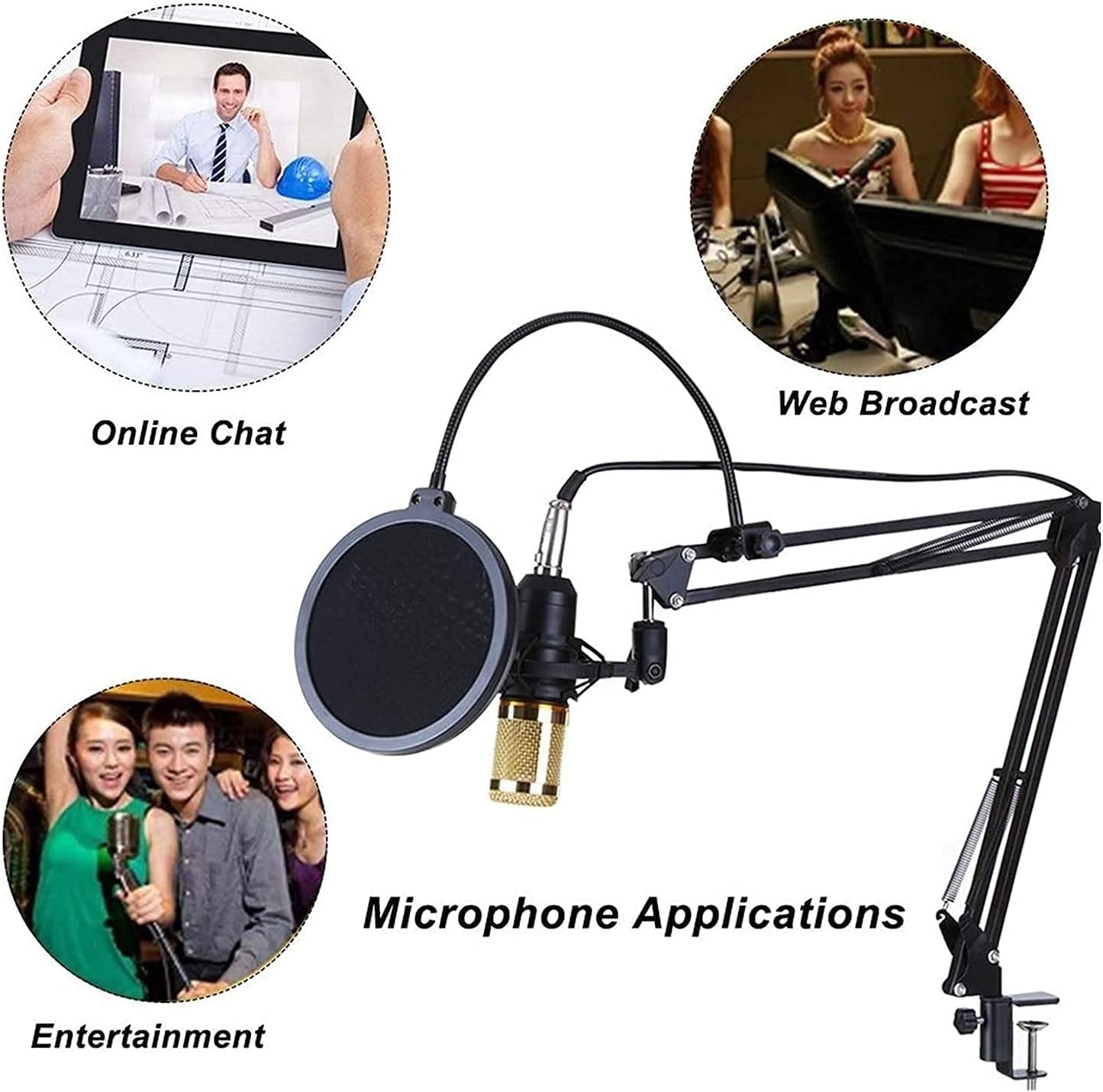 Live Microphone Accessory,Effects V8 Soundcard Combo,DJ Mixer with 12 Background Sounds,2-Channel Audio Interface,Double Pop Filter for Lab Recording And Broadcasting