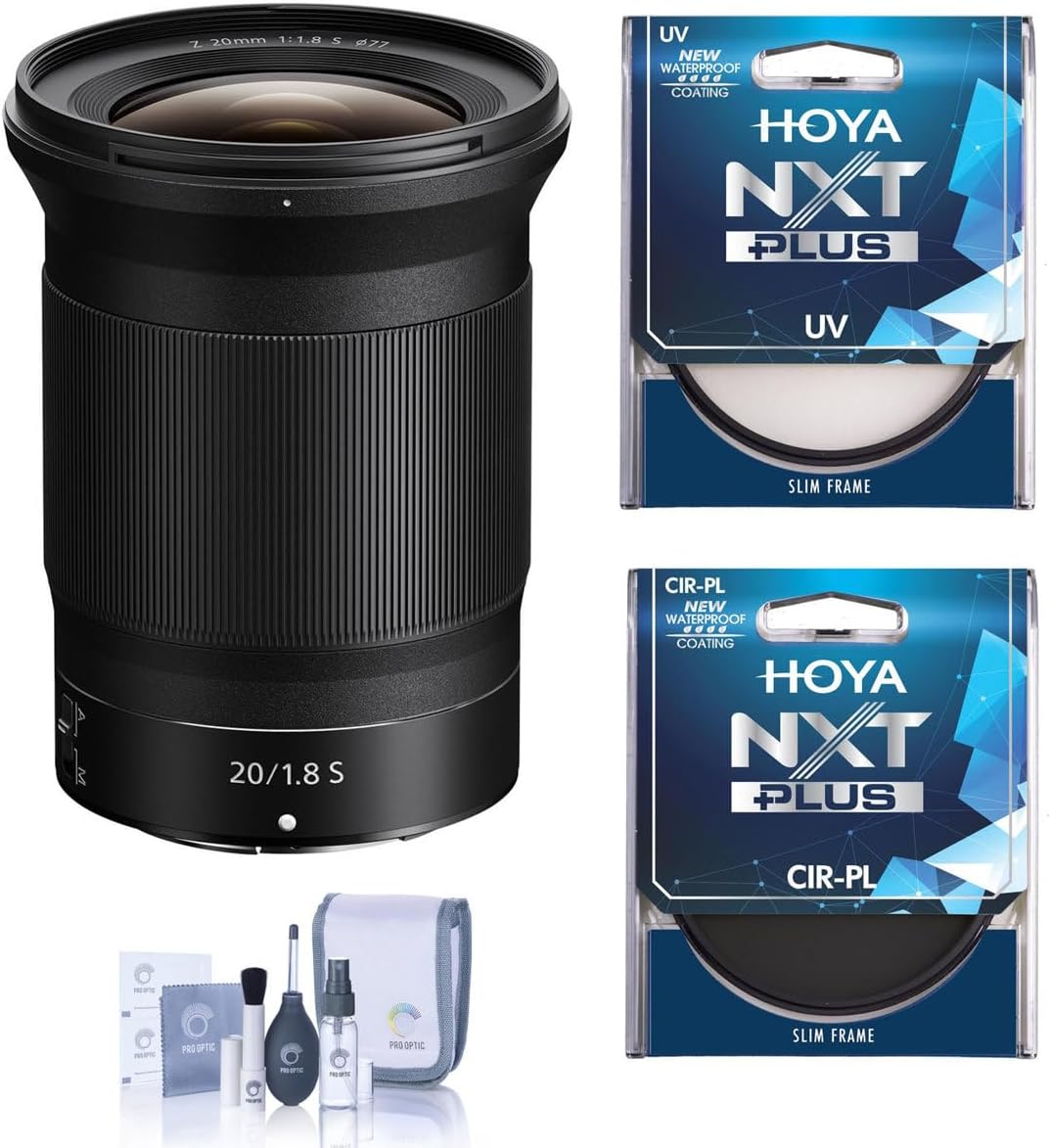 Nikon NIKKOR Z 20mm f/1.8 S Lens, Bundle with Hoya NXT Plus 77mm UV+CPL Filter Kit, Cleaning Kit