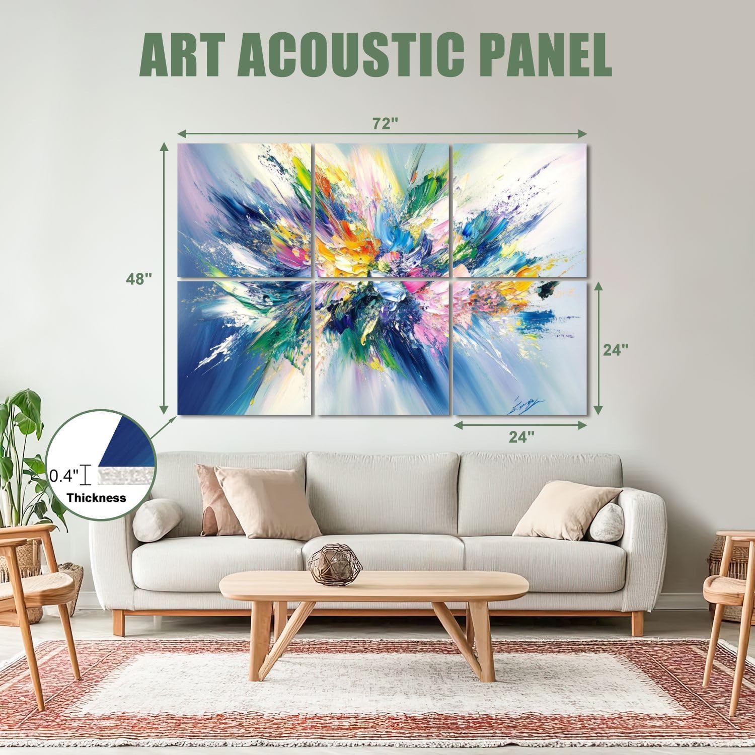 6 Pack Art Acoustic Panels Sound Absorbing Colorful Abstract Flower Textured Strokes Blended Hues Energy Burst Decorative Soundproof Wall Panels Self Adhesive for Recording Studios Office 72