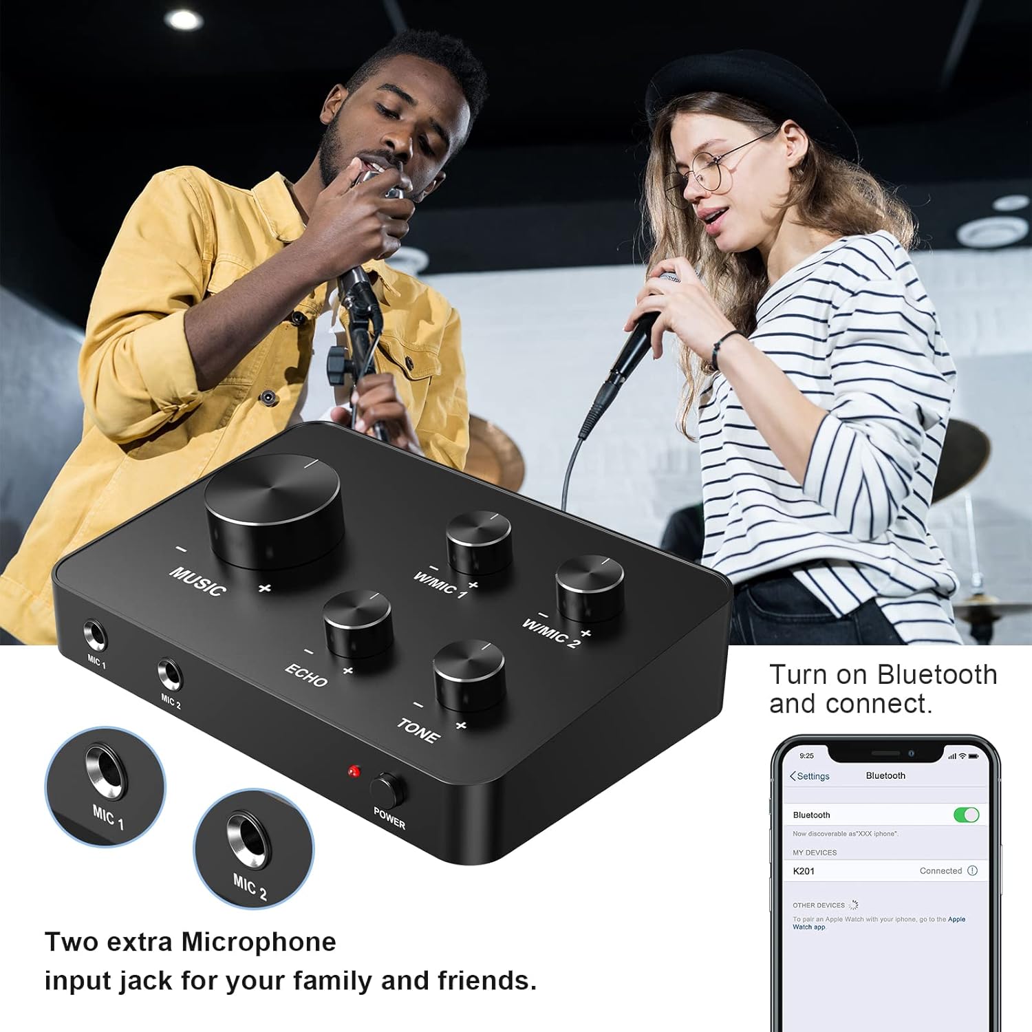 Rybozen Wireless Microphone Karaoke Mixer System, Dual Handheld Wireless Microphone for Karaoke, Smart TV, PC, Speaker, Amplifier, Church, Wedding - Support HDMI, AUX In/Out