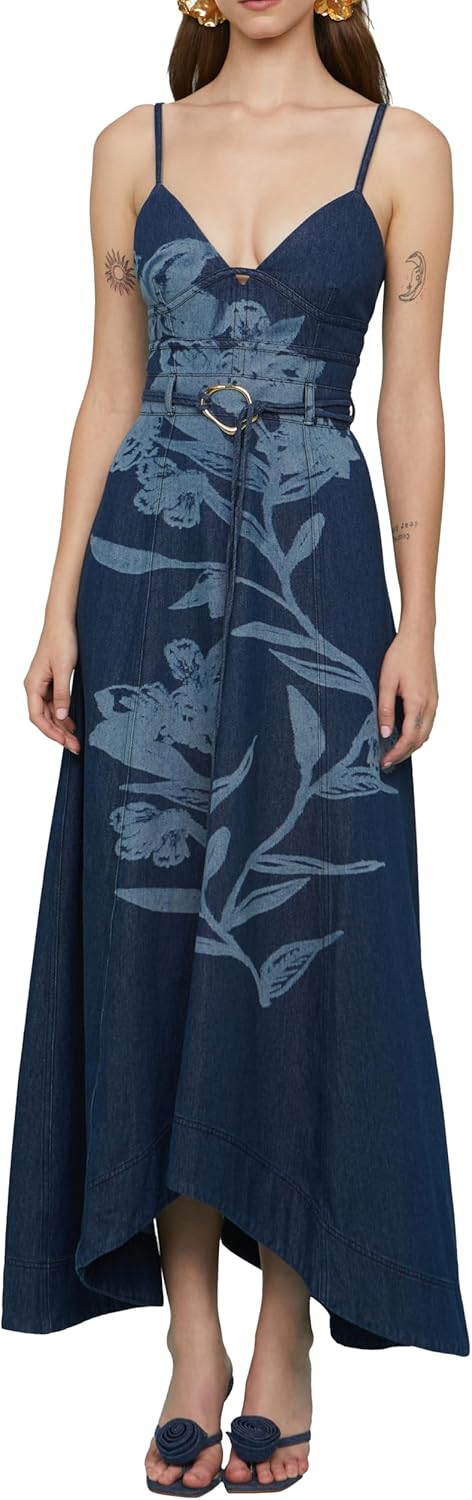 AMUR Women's Dana Printed Denim Midi Dress