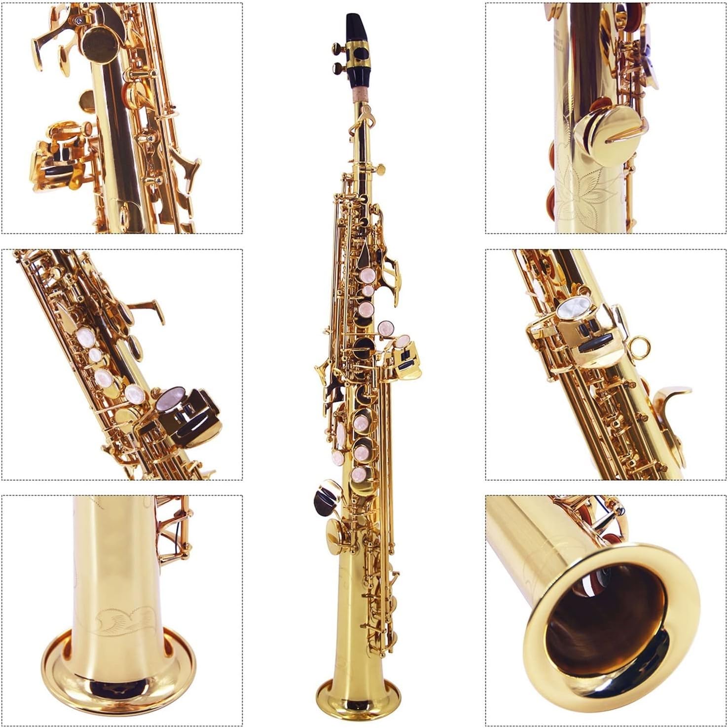 Bb Saxophone Saxophone Brass Sax Woodwind Instrument with Carrying Case Reed Cleaning Brush Cloth Gloves Straps Student Saxophone