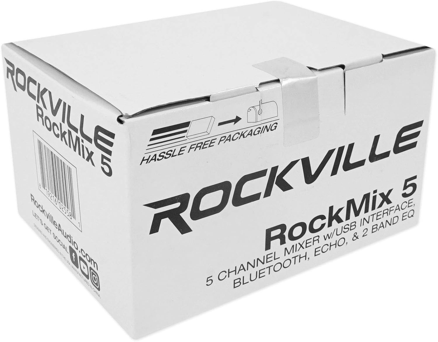 Rockville RockMix 5 Channel Mixer with USB Interface, Bluetooth, Echo, 2-Band EQ, Phantom Power, Compact Design, Sturdy Build, Perfect for Podcasting and Karaoke