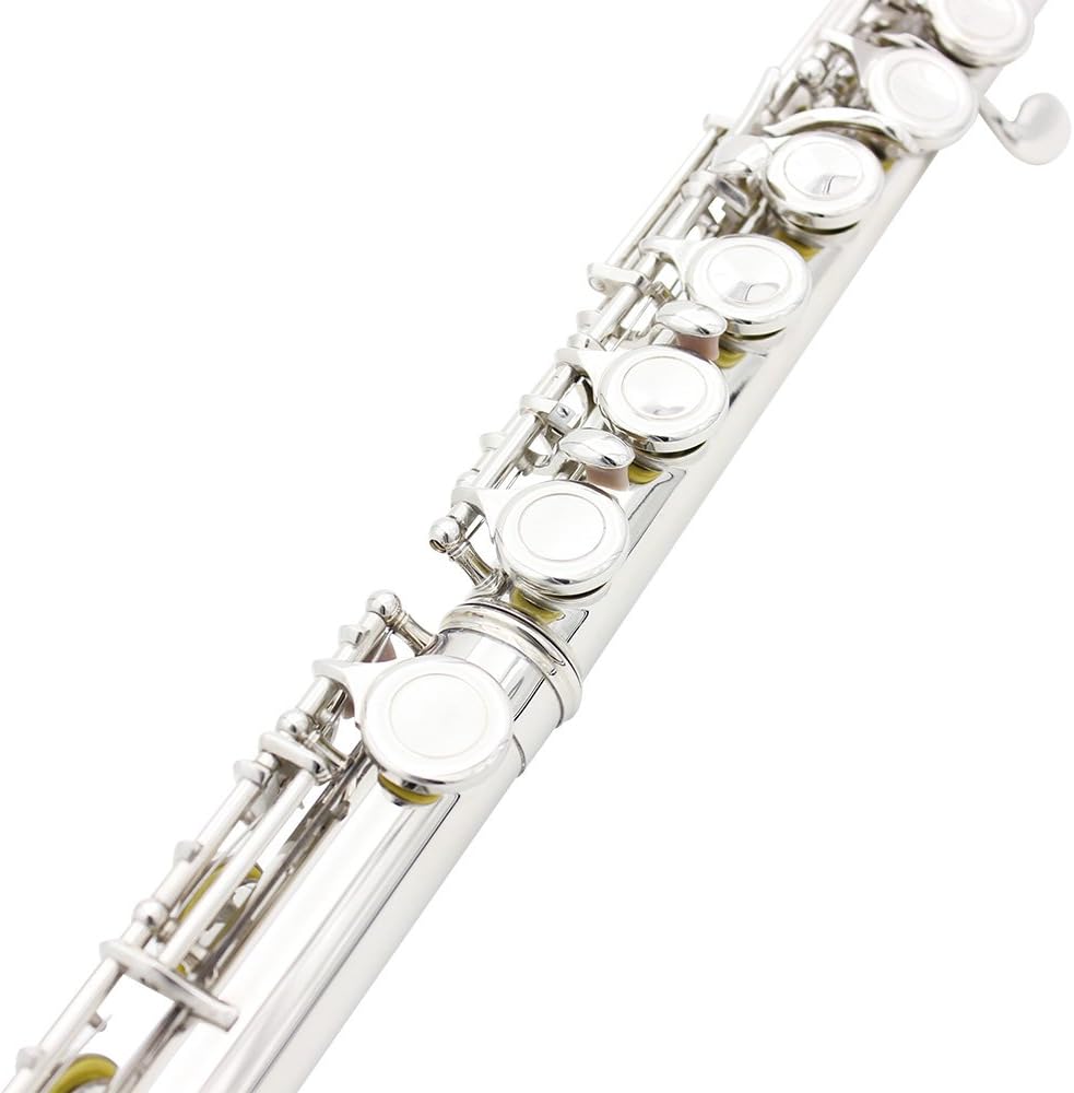 Flute Cupronickel Nicke Plated 16 Holes C Key Woodwind Instrument with Cleaning Cloth Stick Gloves Mini Screwdriver Padded Case