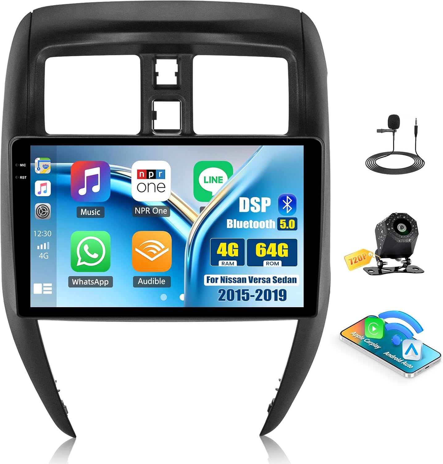 Android 15 4G+64G Car Stereo for Nissan Versa Sedan 2015-2019 with Wireless Carplay Android Auto, 10 Inch Incell Touchscreen Head Unit Bluetooth 5.0 DSP GPS WiFi FM/RDS Mirror Link SWC Backup Camera