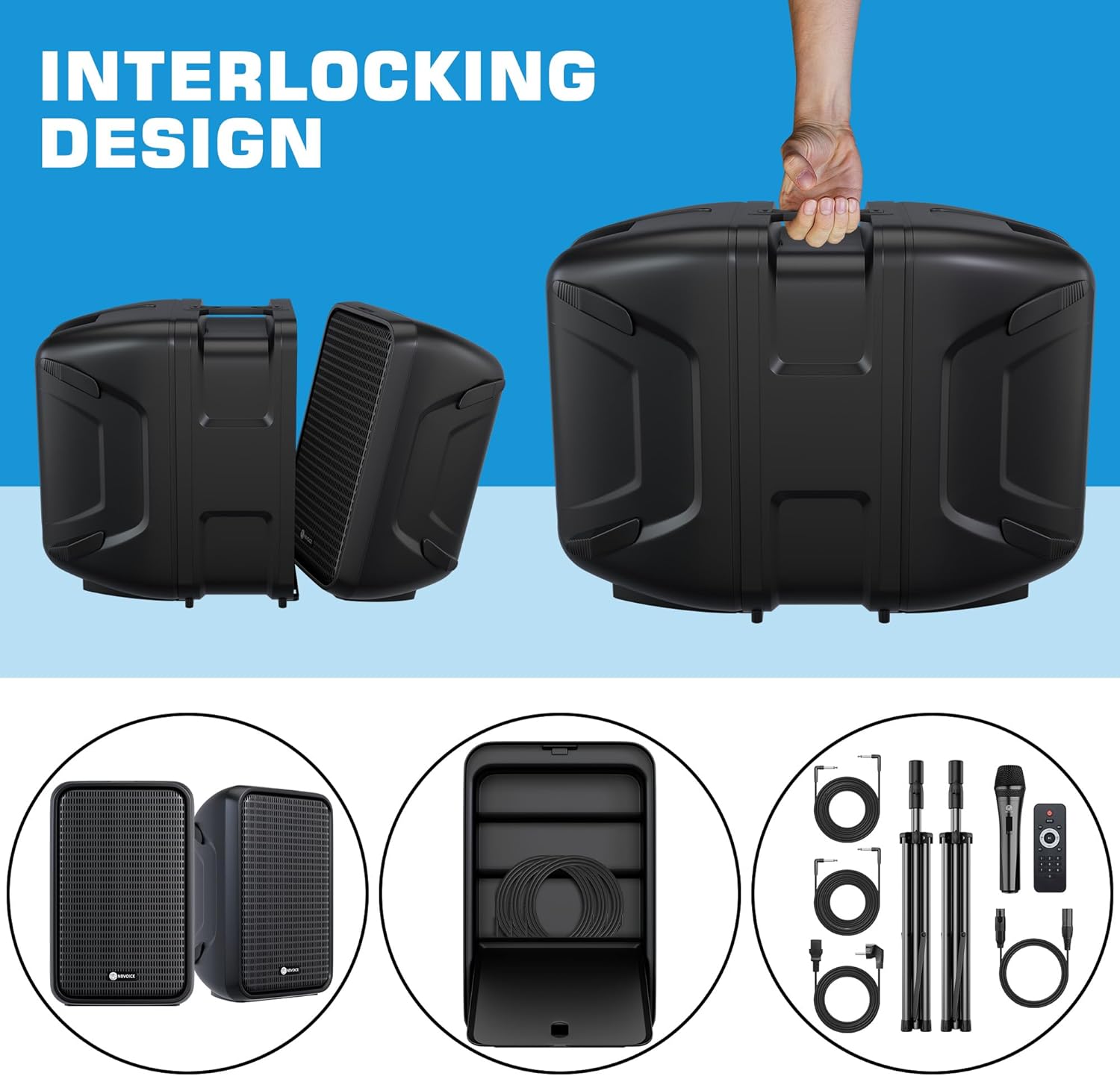 Professional Portable All-in-One Integrated 2-Way PA System Fixed Setup, Suitcase Design w/ 8-Channel Mixer, 2 Speaker Stands, Bluetooth, Mic for Performances, Presentations