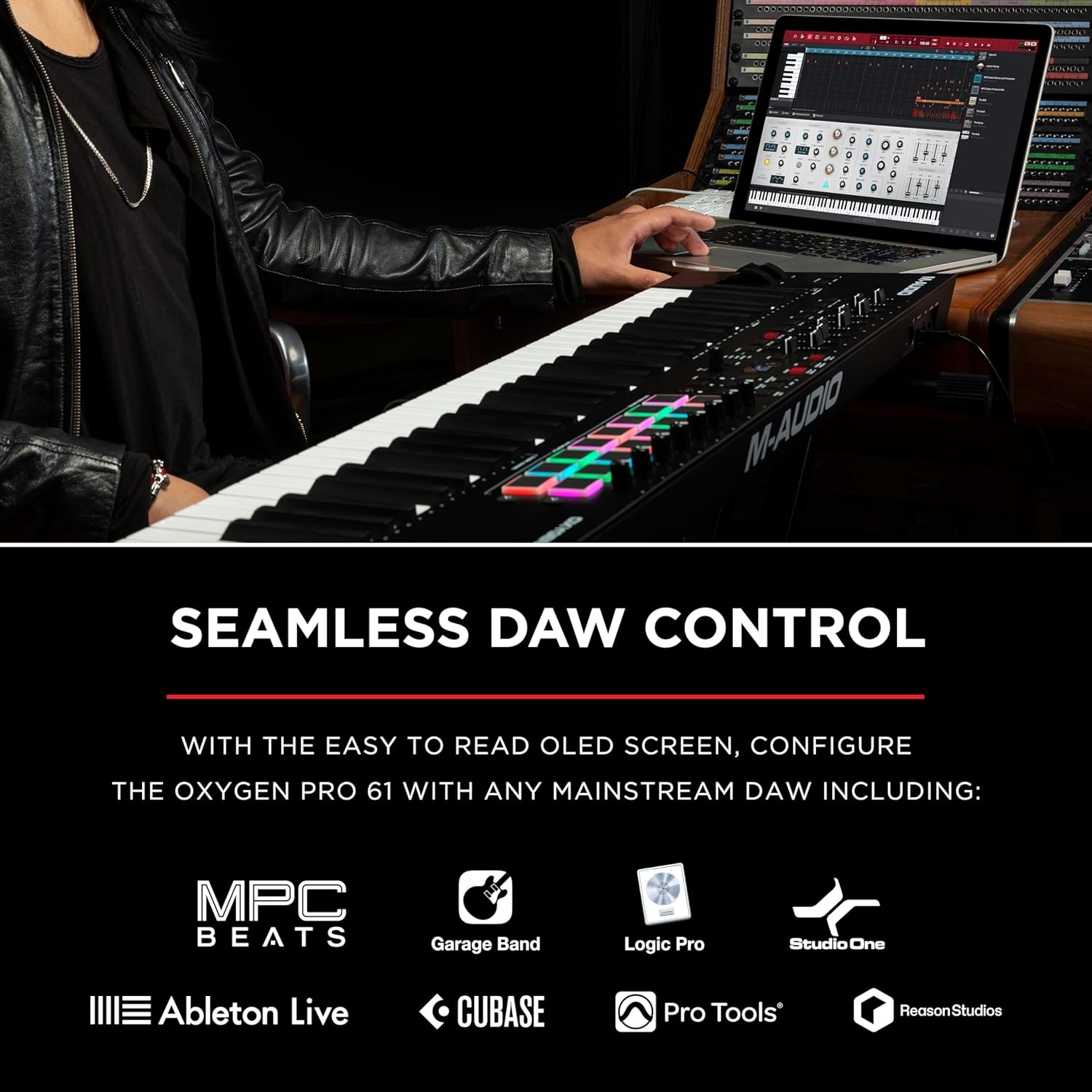 M-AUDIO Oxygen Pro 61 Key USB MIDI Keyboard Controller With Beat Pads, MIDI-assignable Knobs, Buttons and Faders, and Native Instruments Sound Package (NKS Integration)
