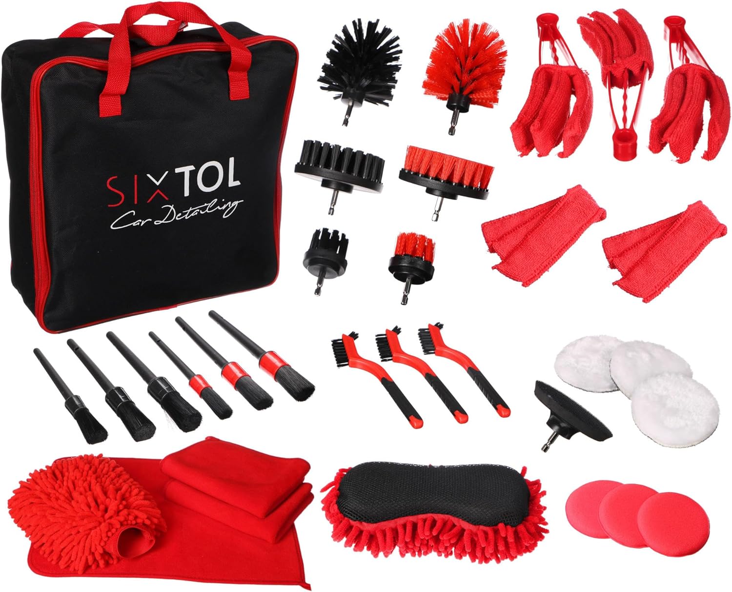 Car Detailing 33 Multifunctional Tool Set for Cleaning and Washing The Car, 33 Pieces, Professional Car Care, for Indoor and Outdoor Use, Car Cleaning Set, Microfibre Cloths & Applicator Pad
