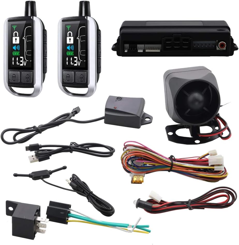 EASYGUARD EC206-A 2 Way car Alarm System with Rechargeable LCD Pager Display keyless Entry Shock Alarm Warning Remote Trunk Release 868Mhz DC12V