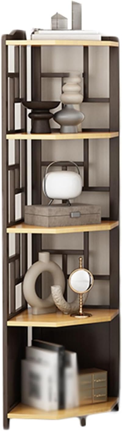 Corner Bookshelf,Open Shelf Bookcase,Bamboo Material Cabinet,Can Store Cups,Stationery and Other Items,Suitable for Apartments,Study Rooms,Living Rooms(Wood Color,38.97in) (Multi Colored)