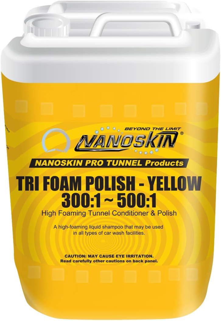 Nanoskin Tri-Foam Polish, Yellow – 5 Gallons, 300:1~500:1 Dilution, High-Foaming Conditioner & Polish for Car Wash Tunnels, Automatic Wash Systems, and Foam Cannons