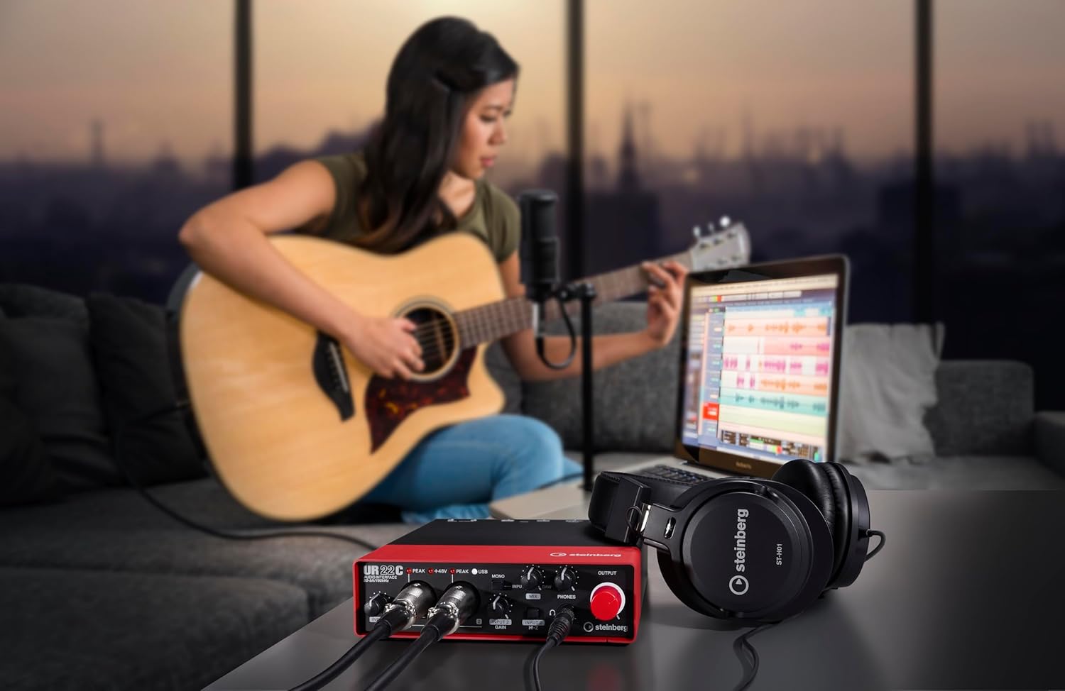 Steinberg UR22C Recording Pack With Mic & Headphones, Red