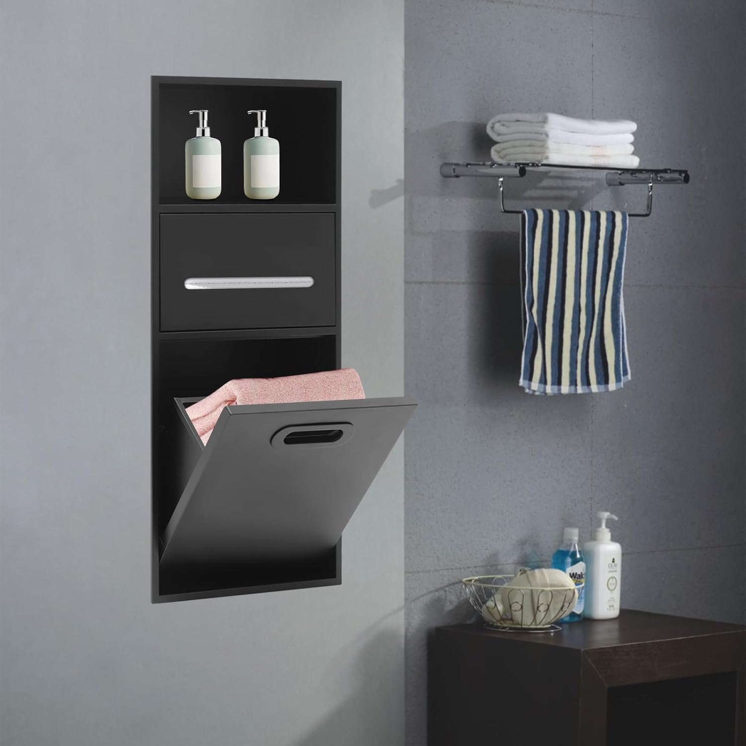 Wall Bathroom Insert Shelf,Wall Niche Medicine Cabinet,Stainless Steel Shower Niche,Toilet Paper Holder Shower Shelves for Bathroom/Bedroom/Office/Kitchen (Black)