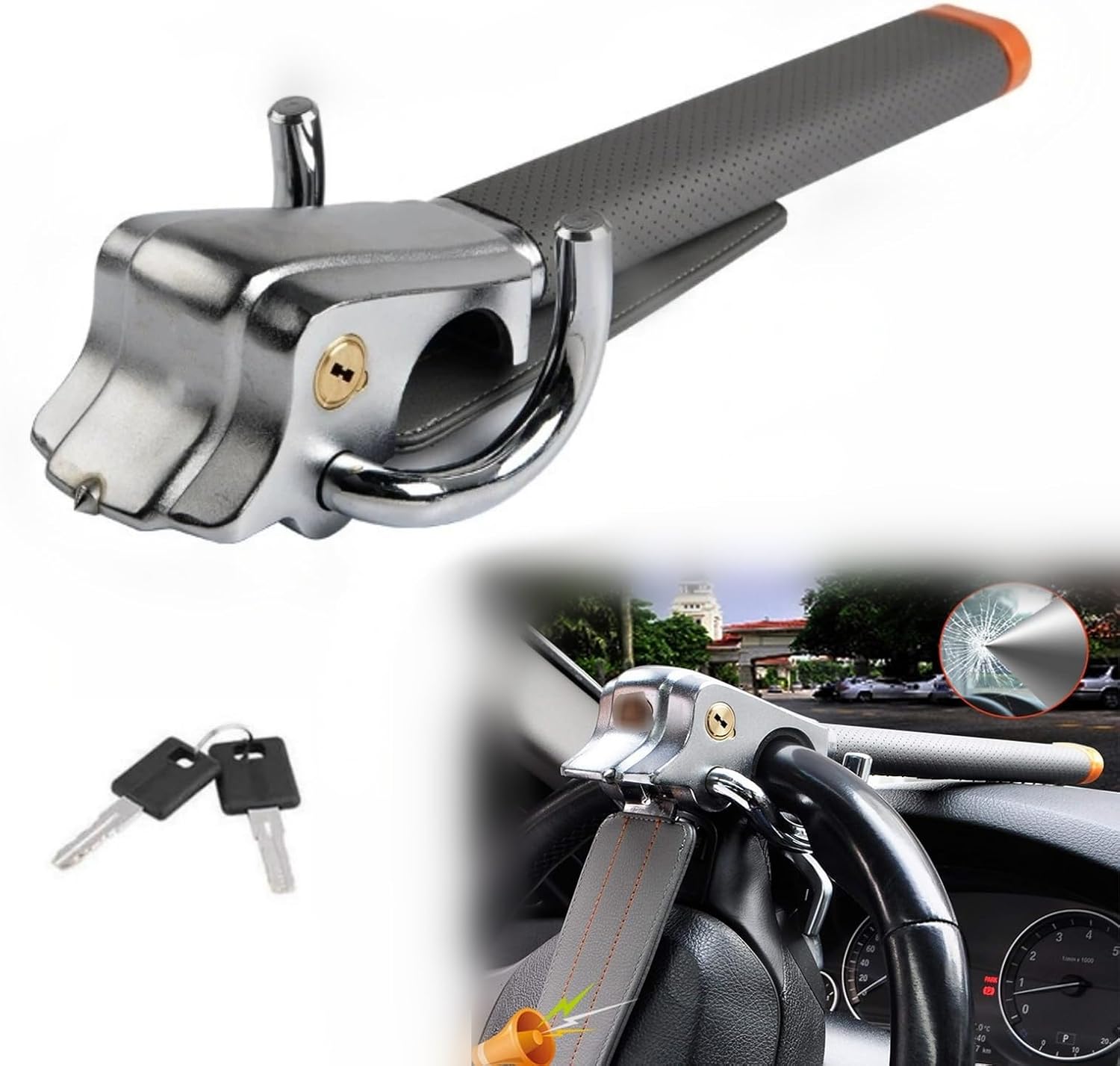 Car Lock Steering Wheel, for Audi Q8 2018-2023, Anti Theft Car Device, Steering Wheel Lock, Car Security Accessories, Universal Fit, 2 Keys,A-Grey