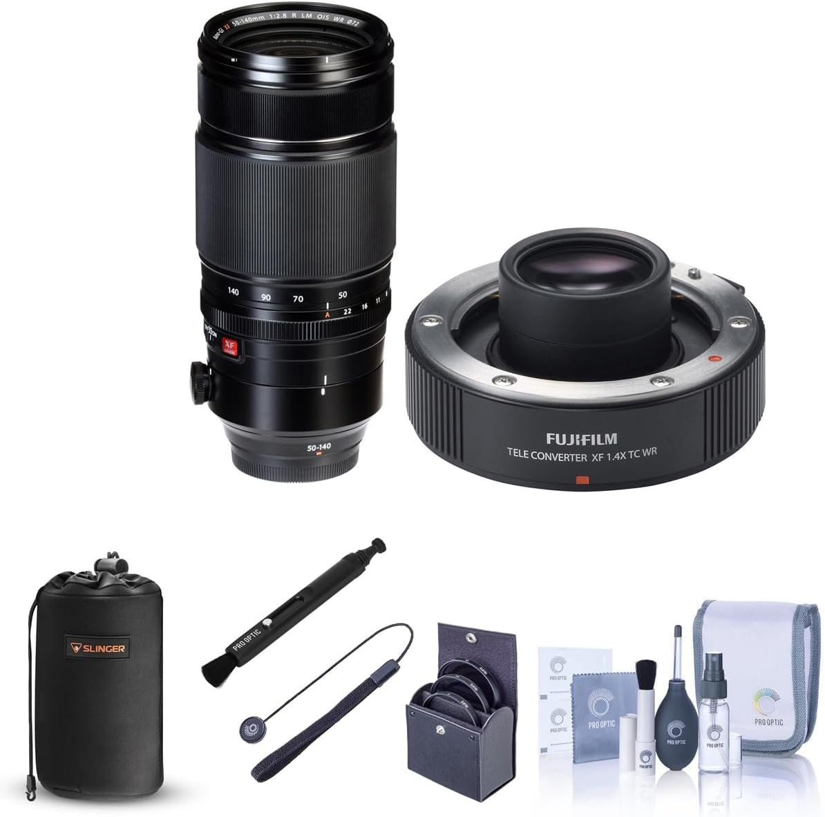 Fujifilm XF 50-140mm (76-213mm) F2.8 R LM OIS Weather Resistant Lens - Bundle w/ Fujifilm XF1.4XTC WR Teleconverter, 72mm Filter Kit, Soft Lens Case, Cleaning Kit, Capleash II, Lenspen Lens Cleaner