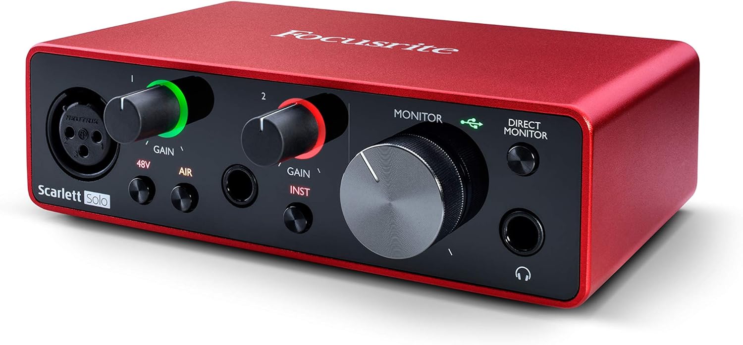 Focusrite Scarlett Solo (3rd Gen) USB Audio Interface with Pro Tools | First & Amazon Basics XLR Male to Female Microphone Cable - 10 Feet, Black