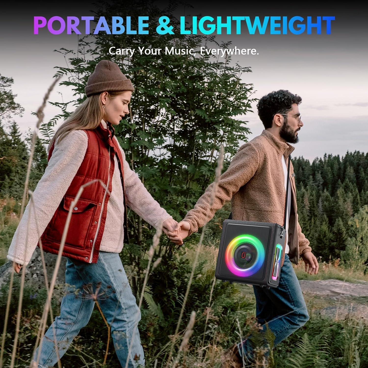 Karaoke Machine, Portable Bluetooth 5.3 Speaker with 2 Wireless Microphones for Adults, PA System with Pitch Correction & Echo Adjustment, Supports TWS/TF Card/USB/AUX/Live for Home Party