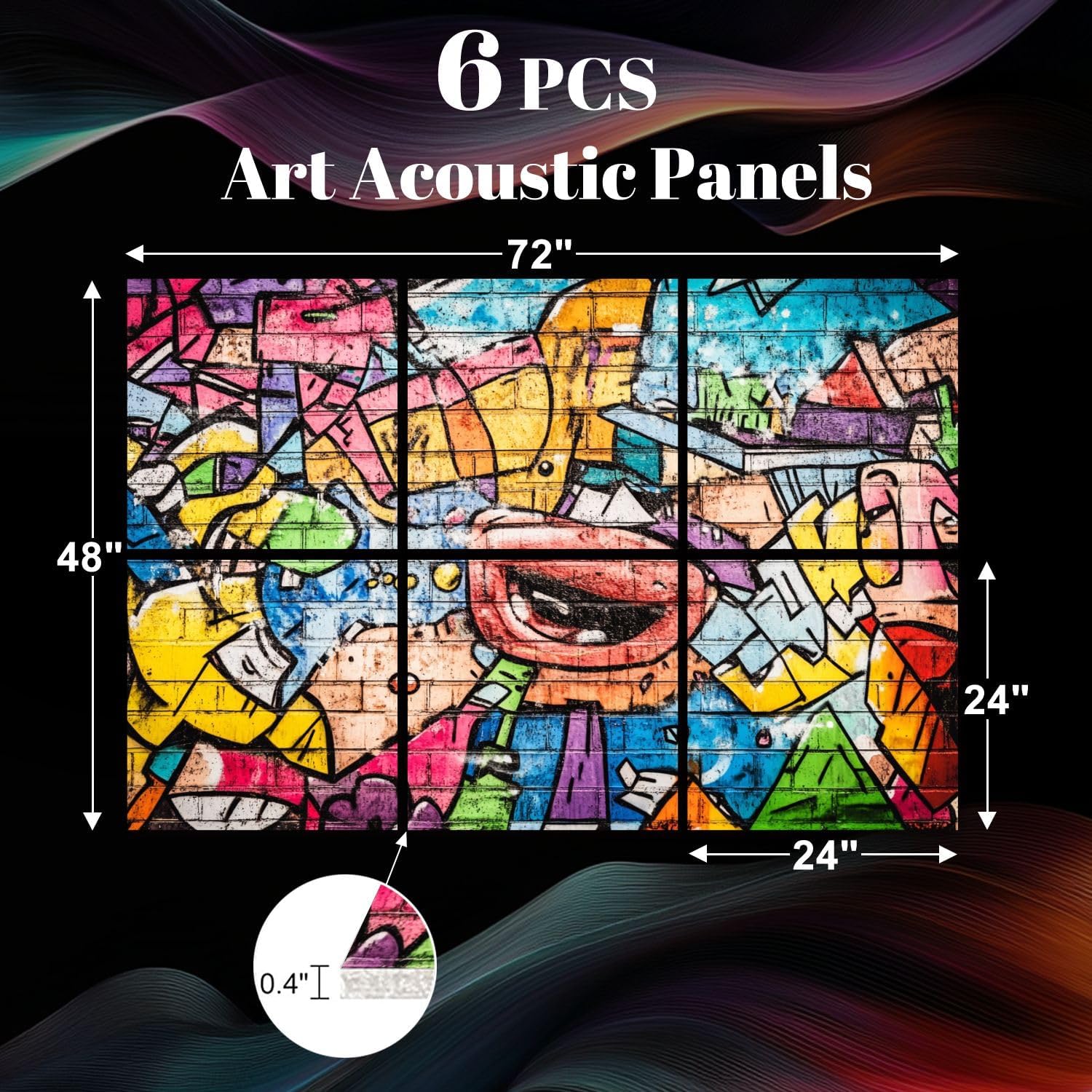 6 Pack Art Acoustic Panels Cool music graffiti urban style Sound Absorbing Panel 48