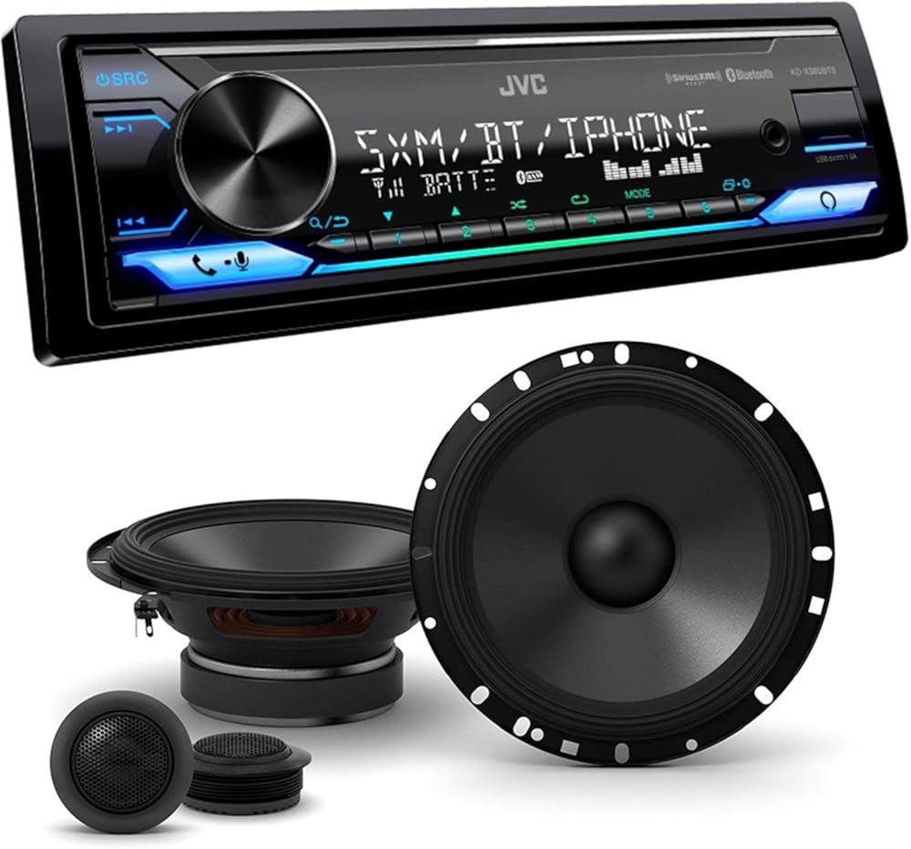 JVC KD-X380BTS Digital Media Receiver Featuring Bluetooth® / USB/SiriusXM/Amazon Alexa / 13-Band EQ/Variable-Color Illumination/JVC Remote App Compatibility with 1 Pair Alpine S-S65C 6.5