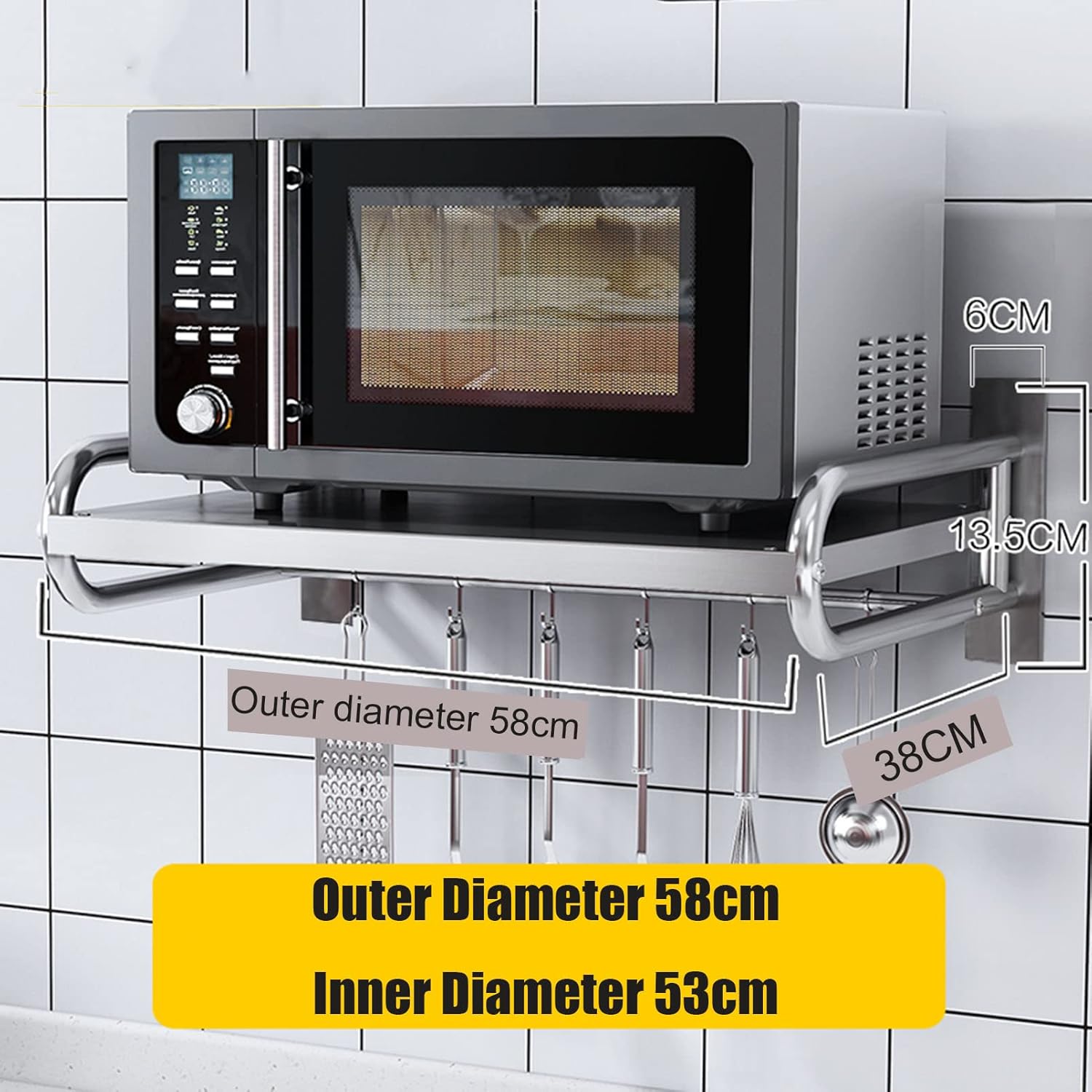 Stainless Steel Shelf Metal Floating Shelving, Wall Mount Microwave Bracket, Kitchen lectric Oven Holders Spice Rack Organizer, Restaurant/Garage/Bathroom Multifunctional Storage Shelves