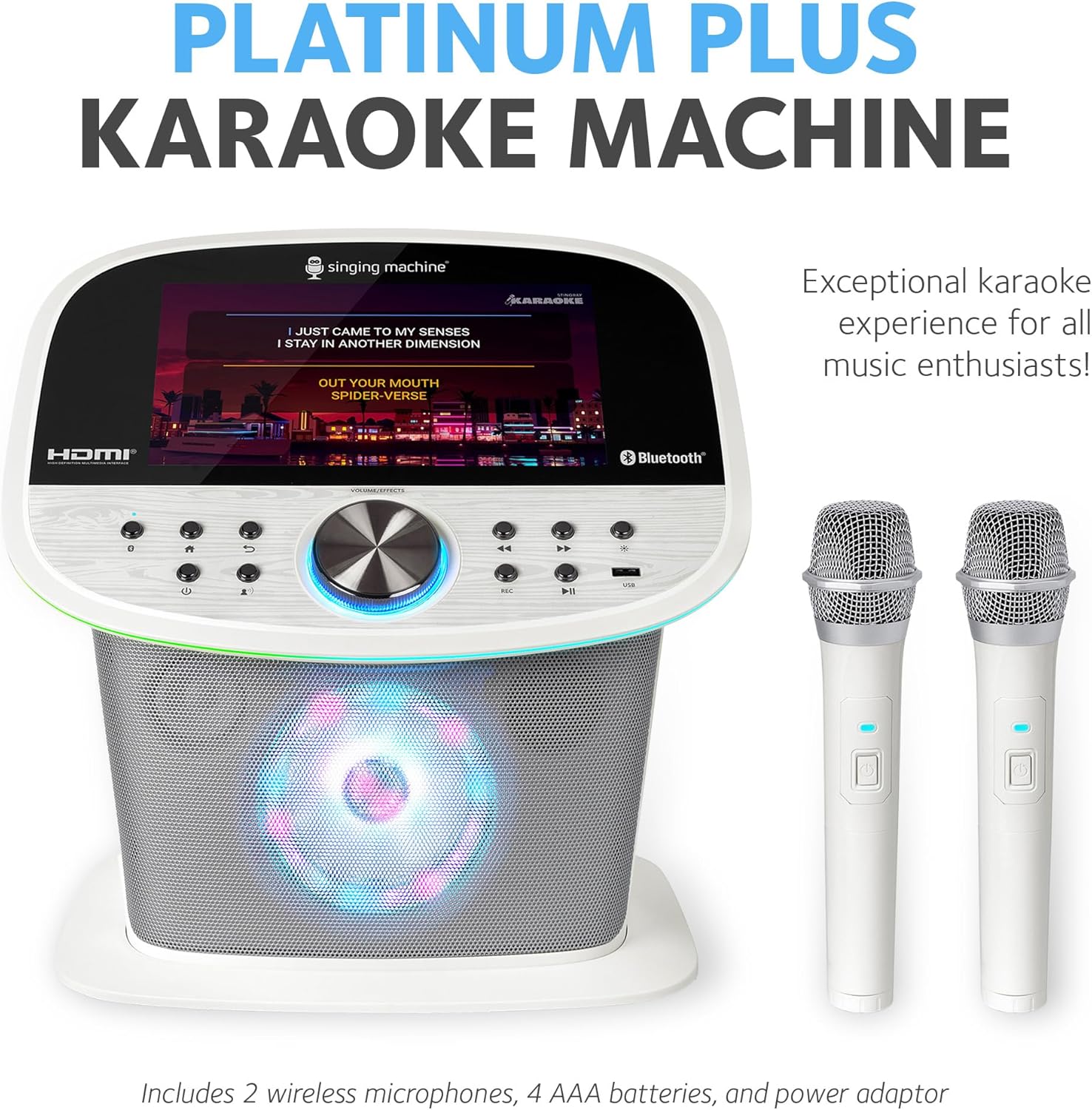 Singing Machine Platinum Plus – Wi-Fi Karaoke Machine for Adults & Kids with 2 Wireless Microphones, Bluetooth Party Speaker, Voice Effects, YouTube & Spotify Streaming – The Ultimate Party System
