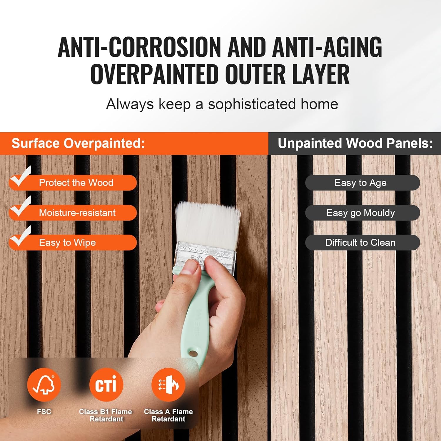 VEVOR Wood Slat Acoustic Panels, 7.9 x 94.5 in, 4-Piece MDF Accent Wooden Wall Panels, Faux Wood Wall Board Panels for Modern Interior Decor and Noise Reduction, Walnut