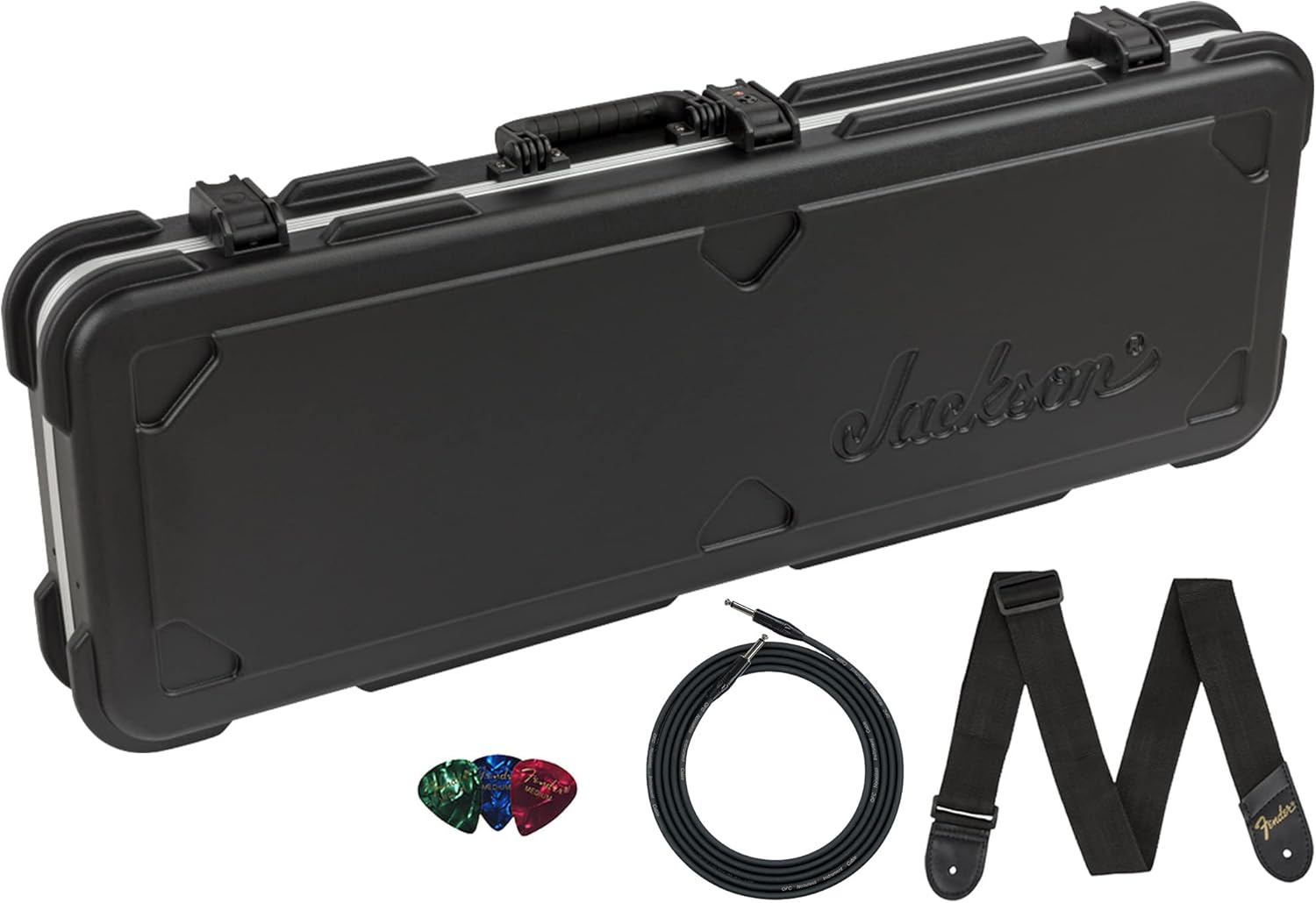 Jackson Dinky/Soloist Multi-Fit Molded Case Bundle with Instrument Cable, Guitar Strap and Picks