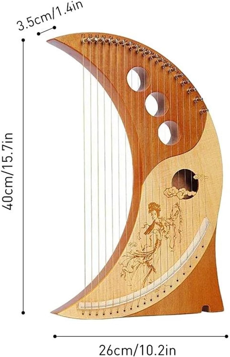 Lyre Harp Set 19 String Lyre Solid Wood Veneer Harp Phonetic Symbols Exquisite Carvings Musical Instrument With Tuning Wrench
