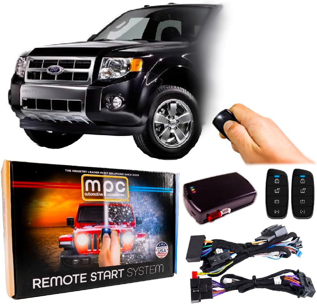 MPC Complete 4-Button Remote Start Kit Compatible with 2008-2012 Ford Escape - T-Harness - Includes (2) 4-Button Extended Range Remotes - Up to 3,000 ft - Firmware Preloaded - USA Tech Support