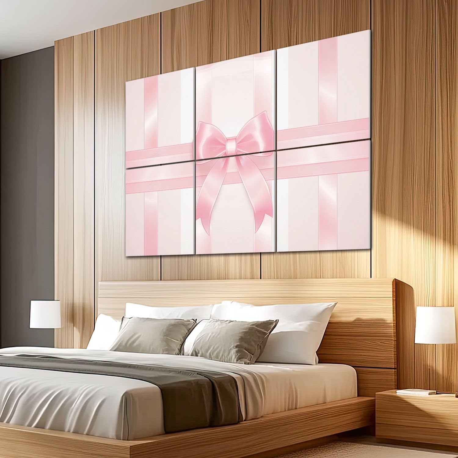 6 Pack Art Acoustic Panels Sound Absorbing Pink Ribbons Princess Bow Light Vertical Stripes Satin Texture Gift Decorative Soundproof Wall Panels Self Adhesive for Recording Studios Office 72