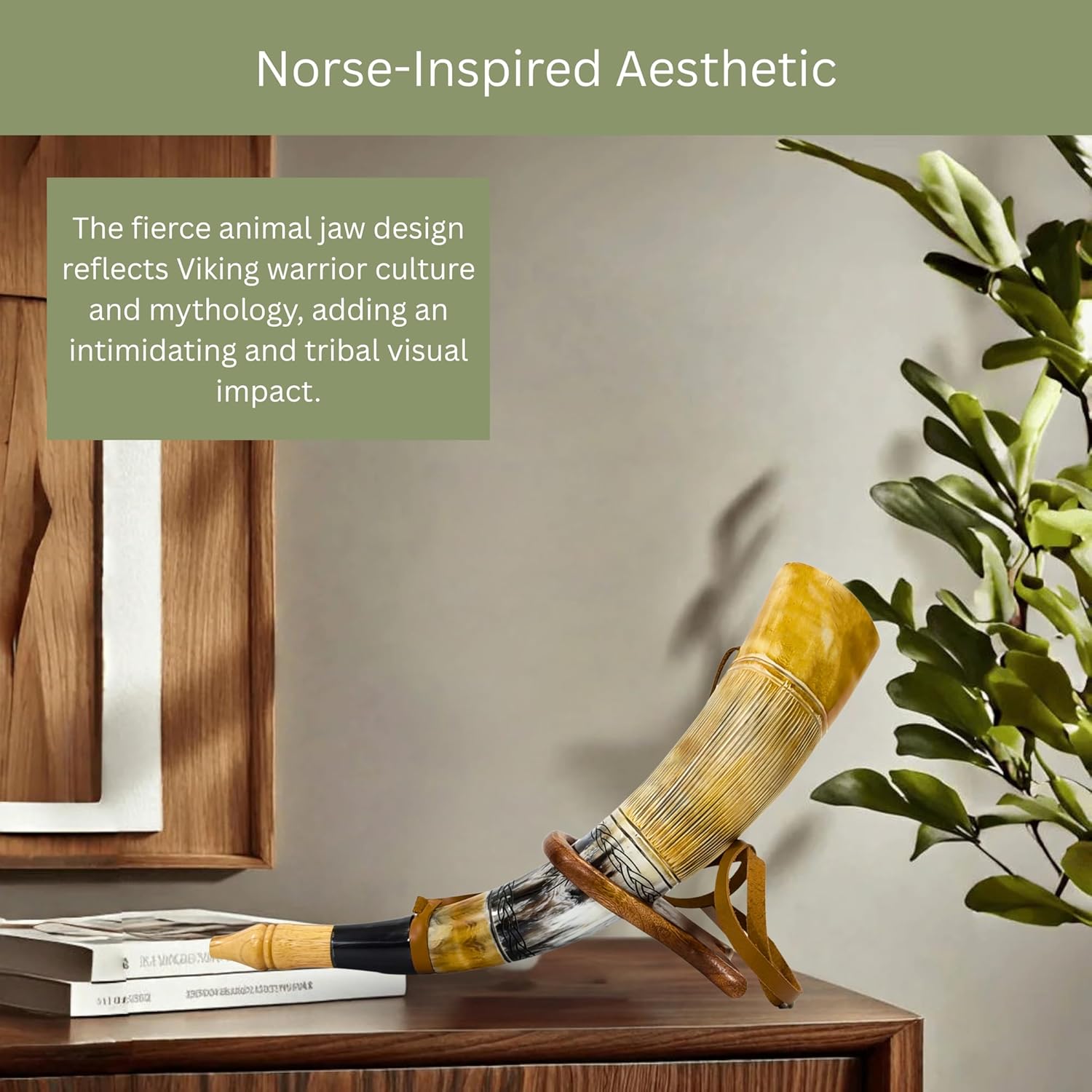 Viking Blow Horn | Genuine Ox Horn Trumpet | Viking Bugle Hunting tool with Wooden Stand | Ideal for Medieval Battle & Norse Gathering Fans | Handcrafted Antique Unique Gift for Men - 16