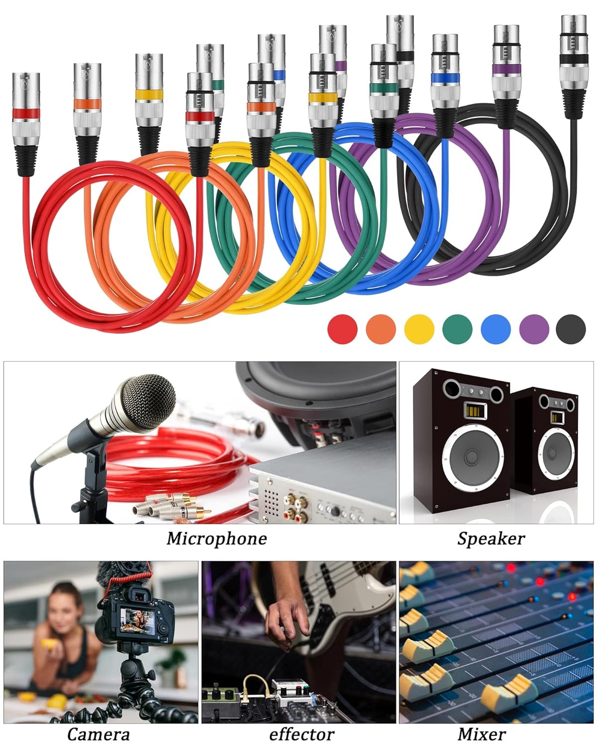 14 Pieces Colorful XLR Microphone Cable XLR Male to Female Wire Mic Cables 3 Pin Balanced Shielded XLR Cable Multi Colored for Mic Mixer Recording Studio Podcast Mic Stage Patch Cable (6 Feet)