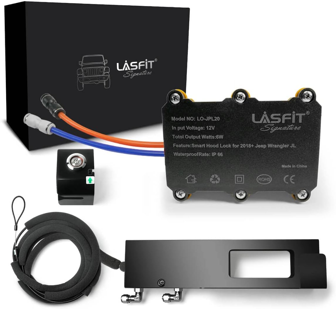 LASFIT Stealth Hood Lock for Wrangler JL/JLU Gladiator JT 2018-2023 Anti Theft Remote Control Hood Latch Locking Automatic