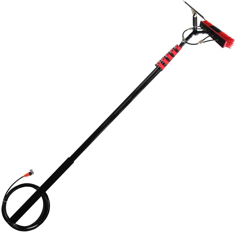 Waterfed Telescopic Pole Window Cleaning,Solar Panel Cleaning Water Fed Pole Brush with Aluminum Telescopic Pole and Squeegee,7.2 M
